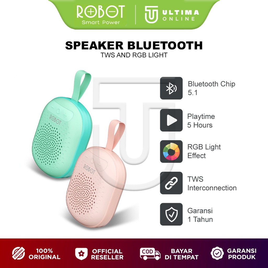 ROBOT Speaker Bluetooth Portable RGB RB20 Speker Bass TWS (Spt JBL Go)