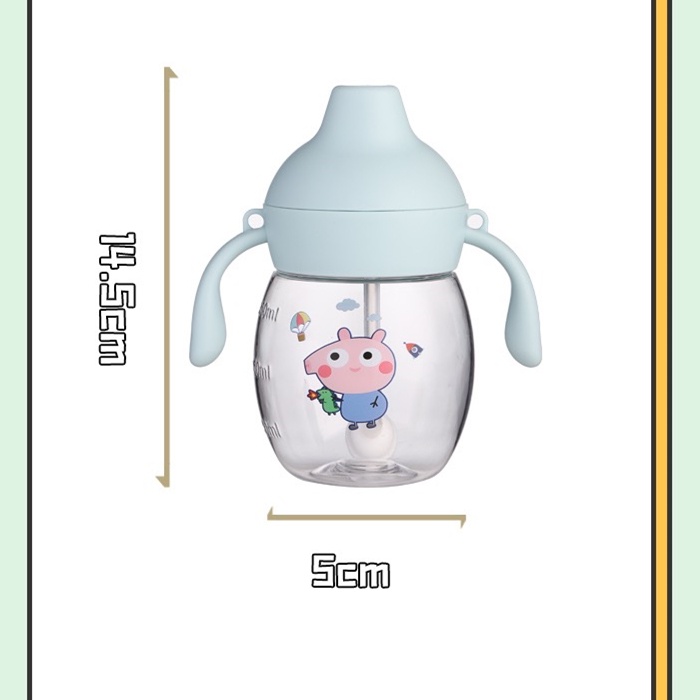 Botol Jerami Anak Minum Karakter Rabbit Bear Tutup Clip import Kartun 280ML SUPER CUTE Botol Minum dot bayi pelatih Minum