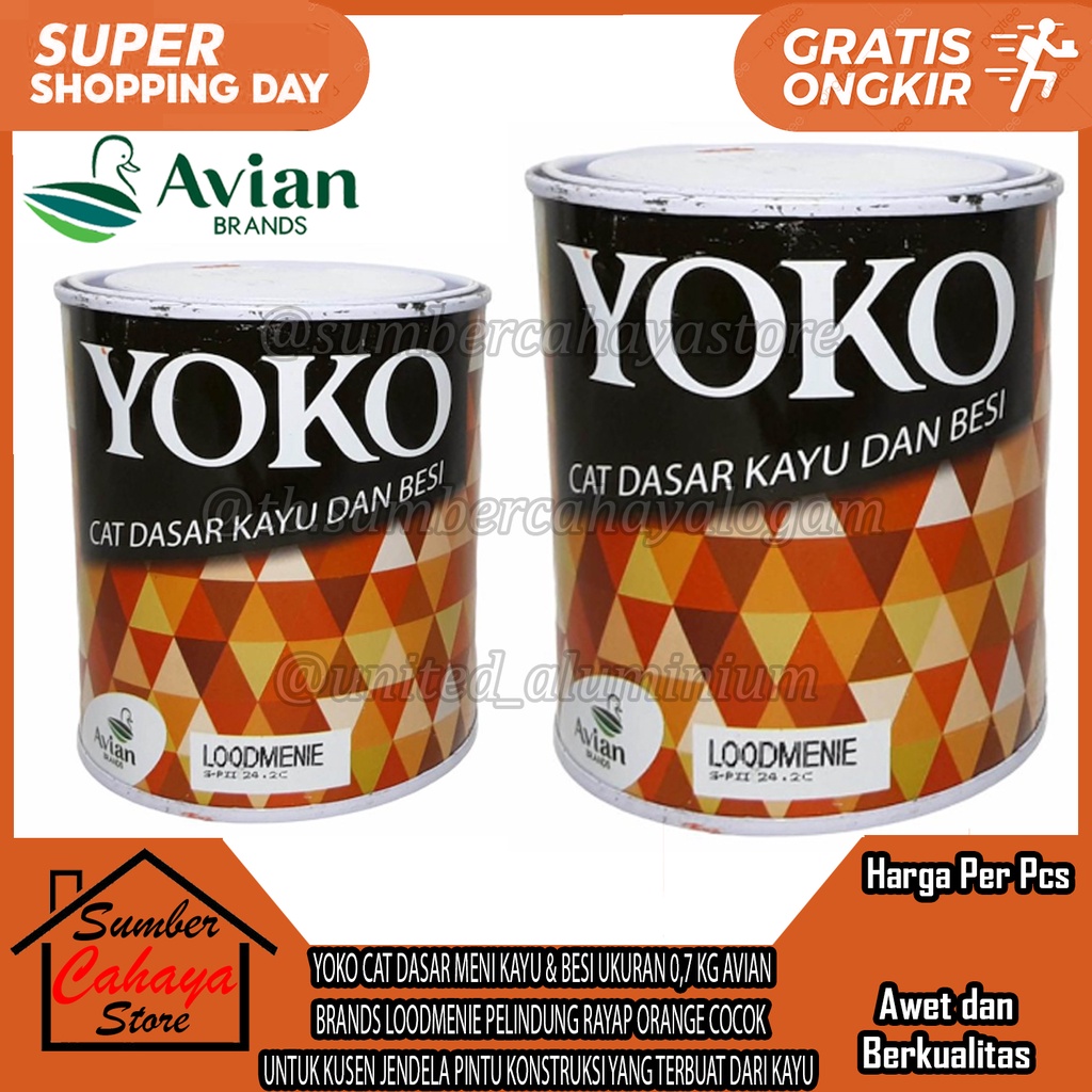 Avian Brands Yoko Meni Kayu Besi Isi 0,7kg Loodmenie Pelindung Rayap Cat Plamir Cet Kusen Jendela Pi
