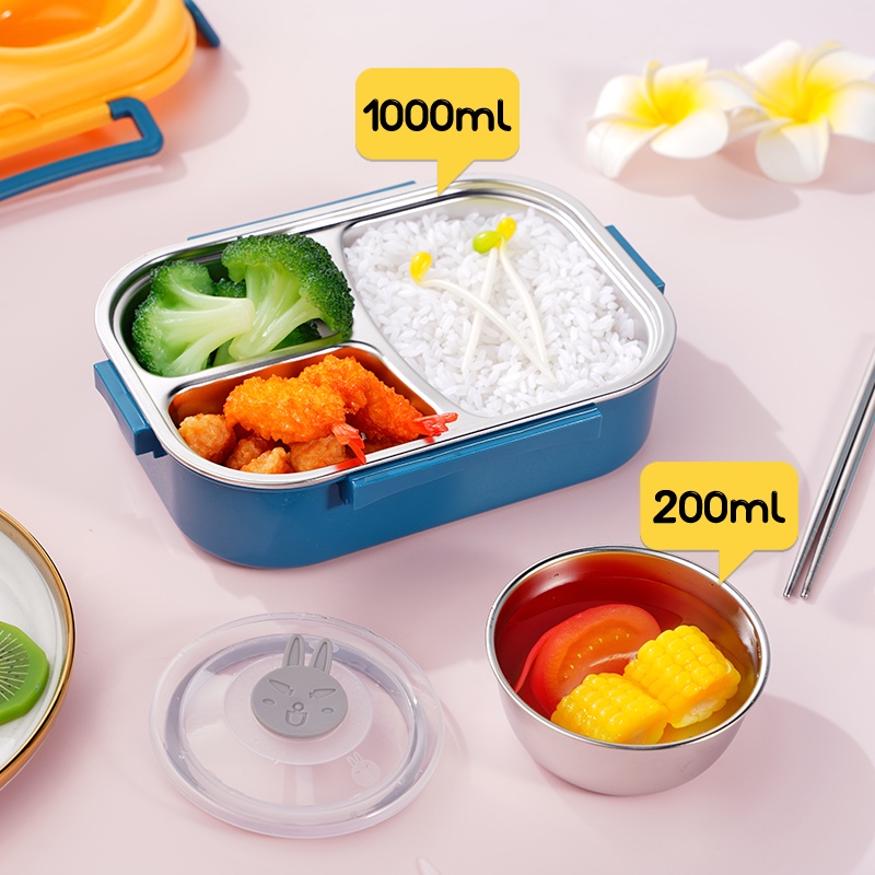 Letyeah &amp; Kaizenliving Stainless 304 Tempat Makan Anak Lucu Kotak Bekal Makan Dan Termos Sup Tahan Panas Serbaguna