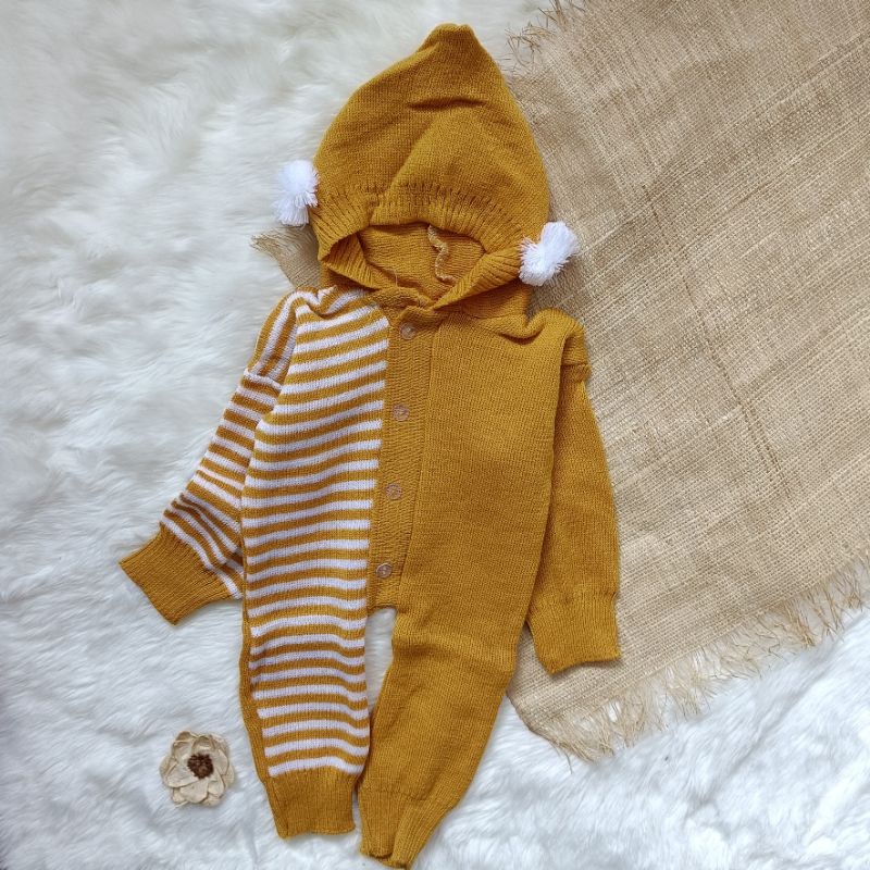 Jumper rajut bayi kombinasi salur 0-6 bulan