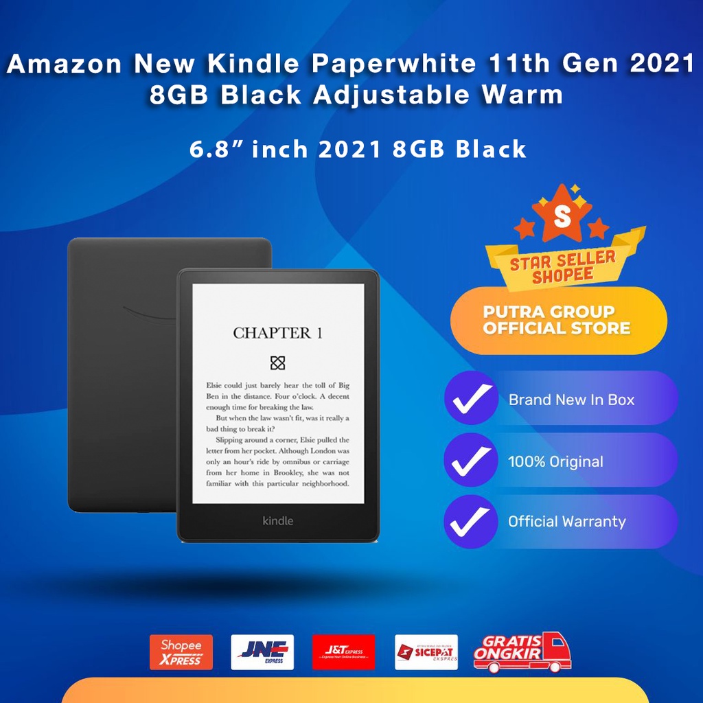 Amazon New Kindle Paperwhite 11th Gen 2021 8GB Black Adjustable Warm