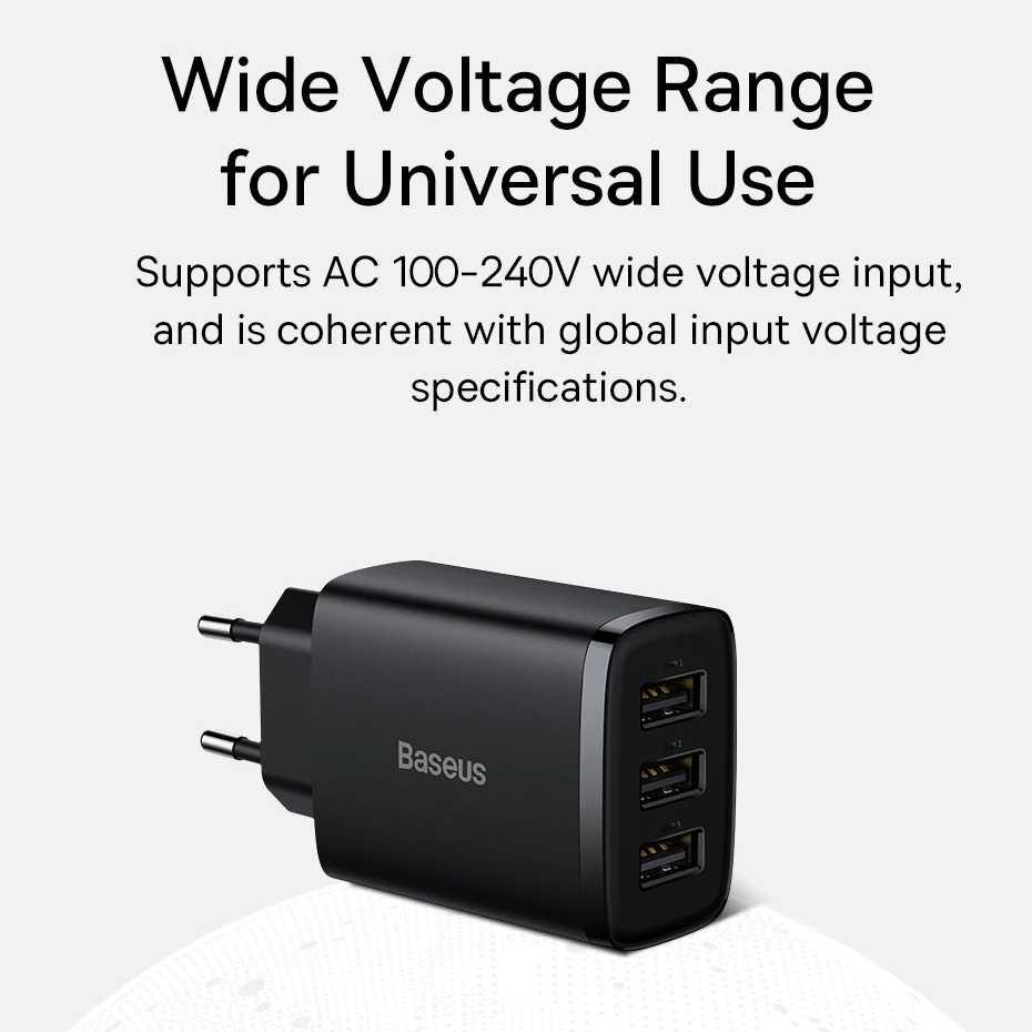 Baseus Compact Charger USB 3 Port 17 W - CCXJ020101 - Black