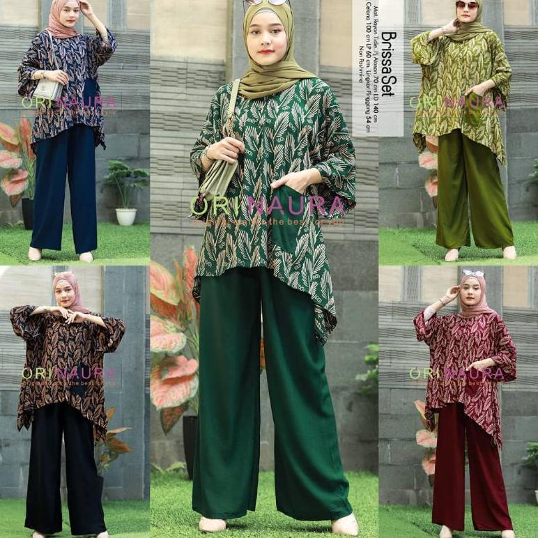 HARGA TERMURAAH Madhumati.id Setelan Wanita CP Waka Brissa Set Motif Bulu Ori Naura Size Jumbo Busui