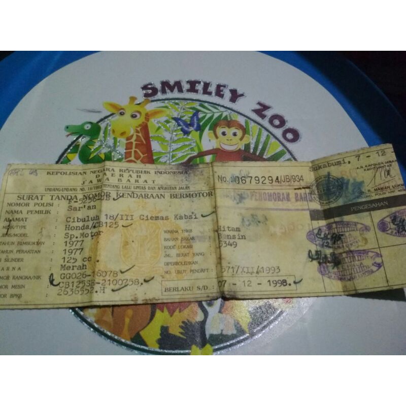 dokumen/surat cb125 plat f