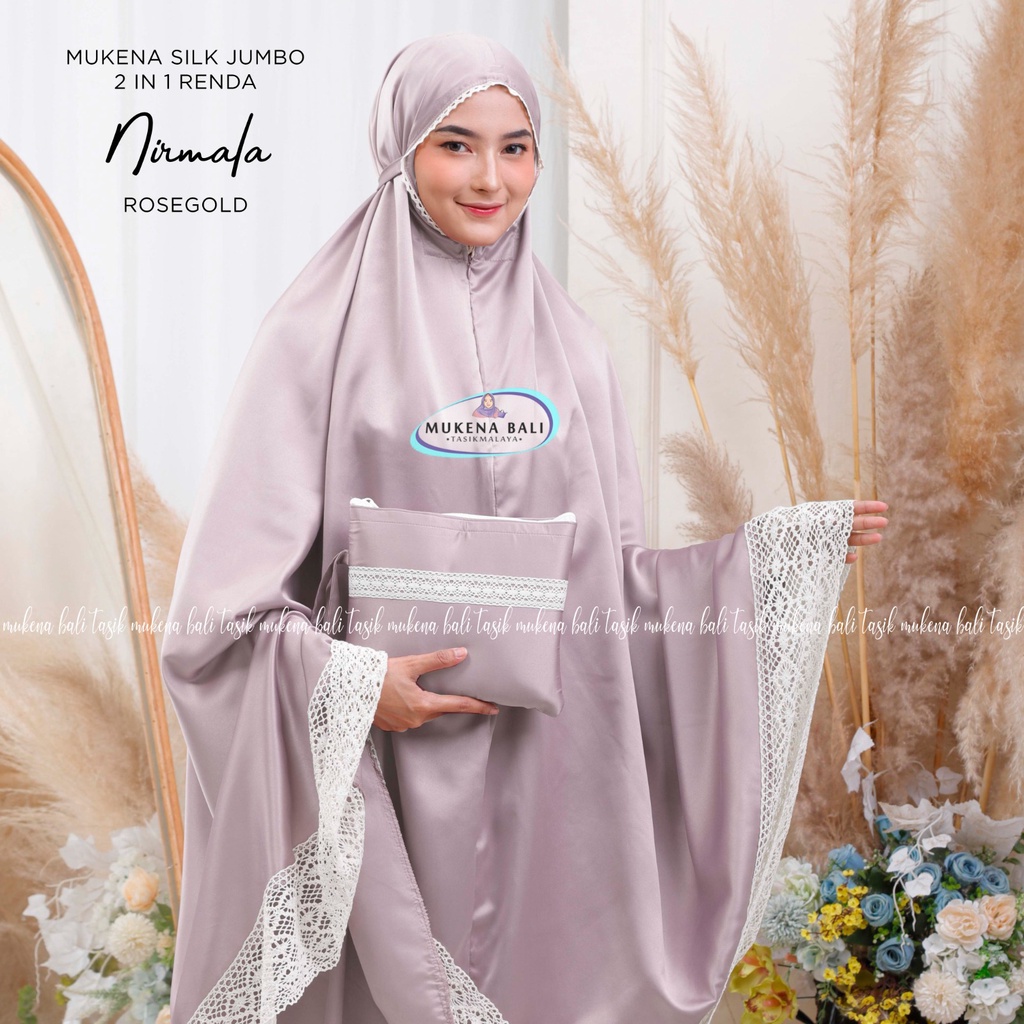 MUKENA BALI TASIK - MUKENA DEWASA POLOS JUMBO SILK 2 IN 1 RENDA NIRMALA