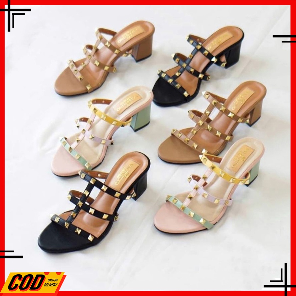 Sandal Hels Hak Tahu Heels Wanita Tinggi 5cm Hitam Putih Sendal Hils Heel Hak Tahu Hells Hills Wanit