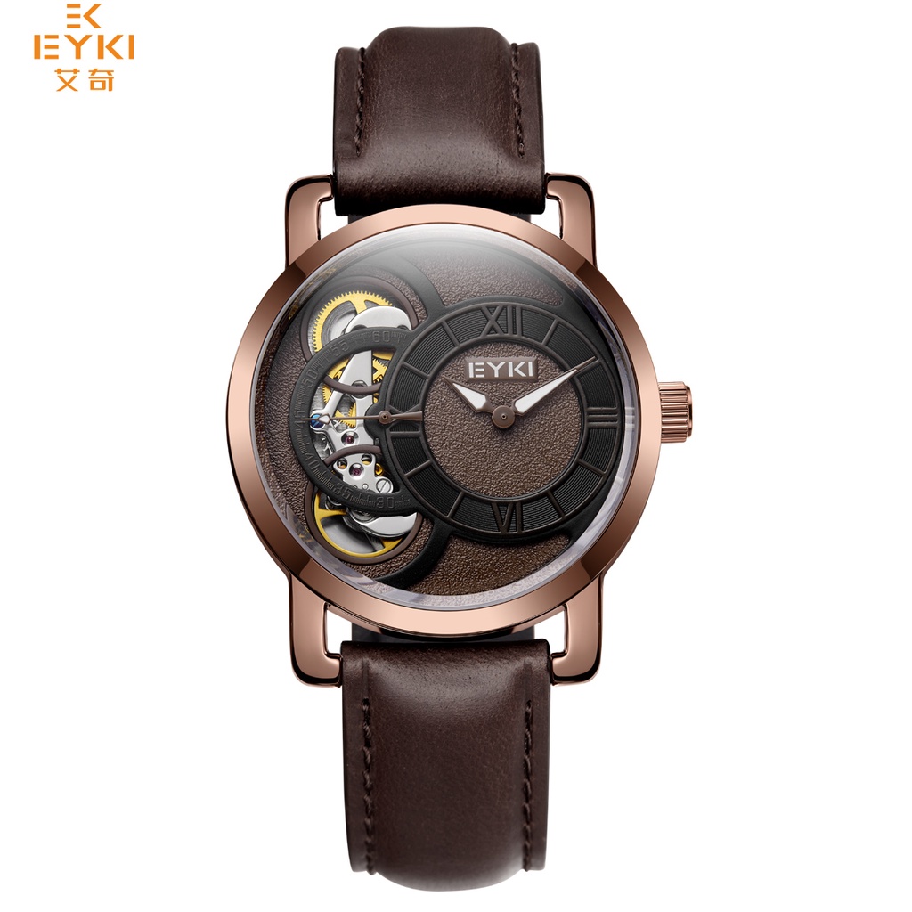 Eyki Jam Tangan Pria Automatic Original  E7016L Tali Coklat Bronze