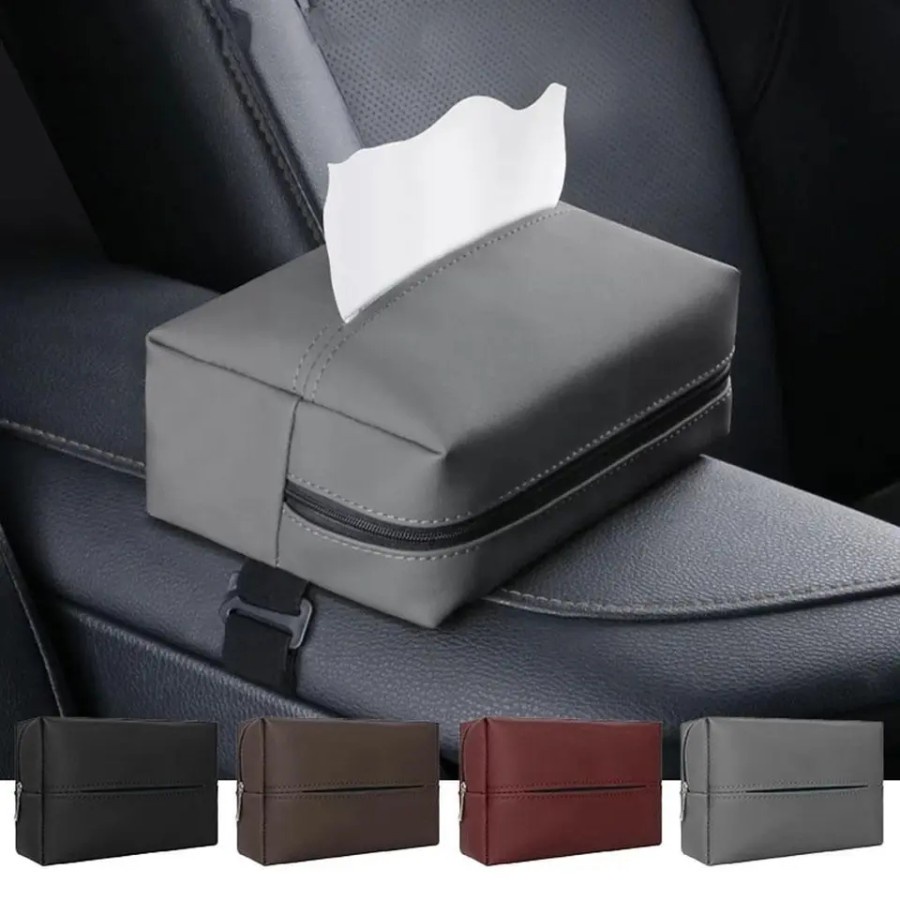 NA - Tempat Tissue Mobil Kulit 3in1 Headrest Armrest Visor Premium TMK15