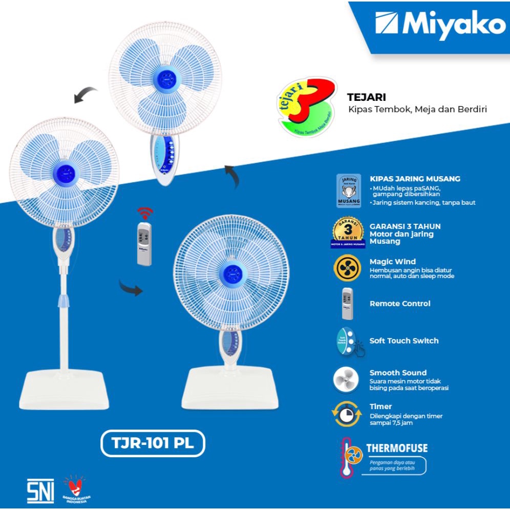 Miyako Stand Fan 16 inch TJR-101 (3 in 1) - Miyako Kipas Angin 3 in 1