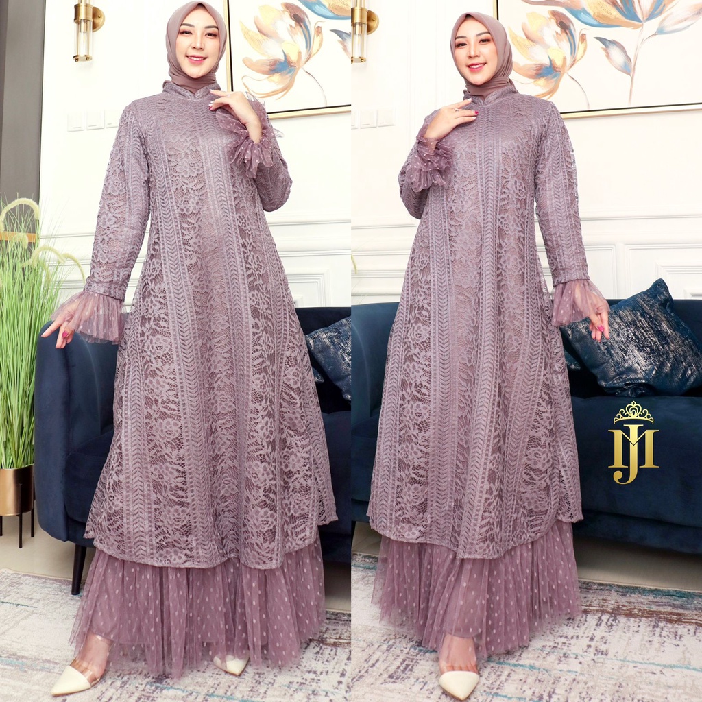 ( COD ) SENJA DRESS BROKAT PREMIUM MIX TILE POLKADOT UKURAN M L XL XXL // GAMIS BROKAT // DRESS BROK
