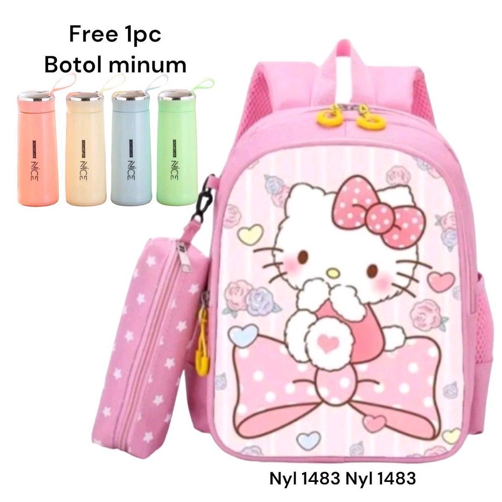 Tas Sekolah Anak Perempuan HELLO KITTY SD SMP SMA Ransel Kerja Tas Sekolah Anak Laki-Laki Free Botol Minum Kaca