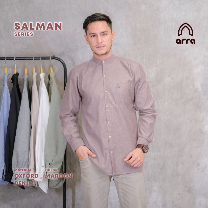 Kemeja Koko Pria Dewasa Salman Lengan Panjang Oxford Denim Premium Original Arra Baju Koko Basic Polos