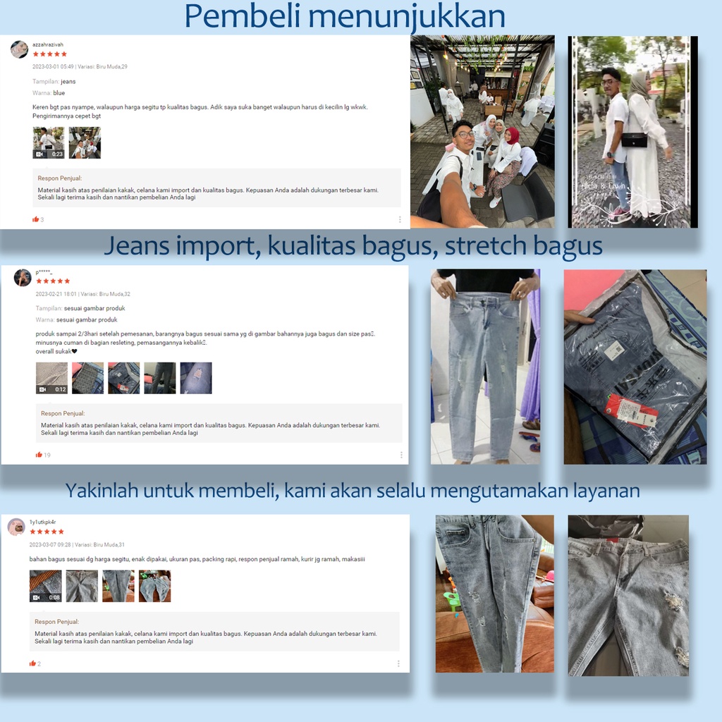 Celana Jeans Pria SLIM FIT STANDAR STRETCH SOBEK Korean Style Biru Muda Original Cowok Pensil Denim Skinny Laki Laki Dewasa Big Size