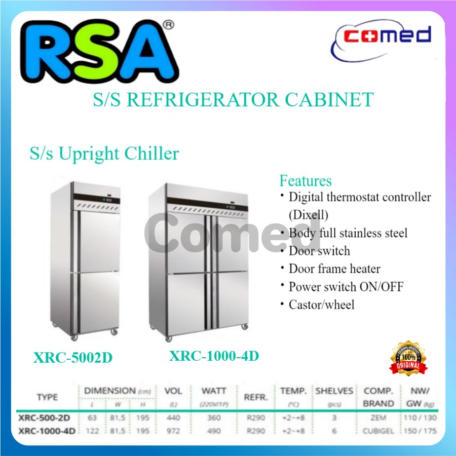 RSA XRC-500-2D SS Upright Chiller Kulkas Dapur Stainless Steel 2 Pintu / RSA XRC-1000-4D SS Upright 