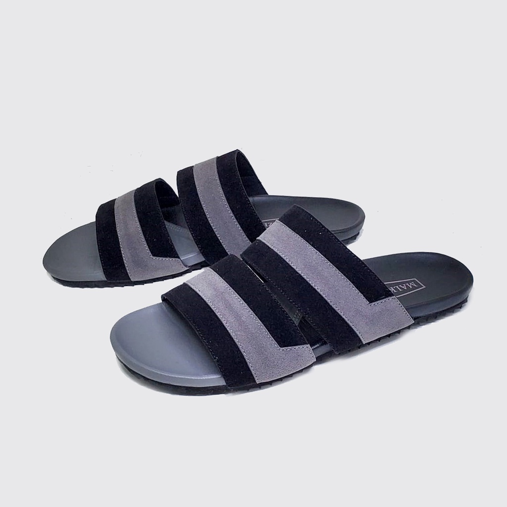 ALZELVIN X ZAGIB | Sandal Pria Black Grey Flat Big Size Sendal Slide Casual Cowok Ukuran Jumbo 43-47