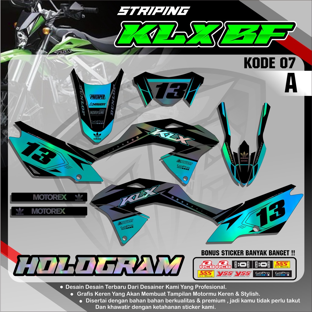 (TERLARIS) Sticker DECAL HOLOGRAM PELANGI KLX 150 G/BF/SE Motif Grafis Simple MTP07 - Awet & Sudah A