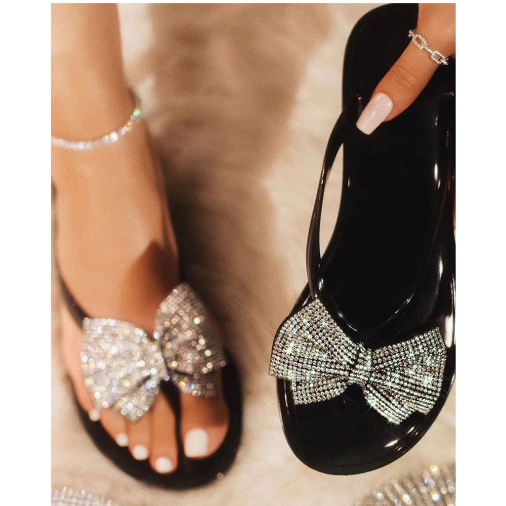 F21 bow crystal flat sandals