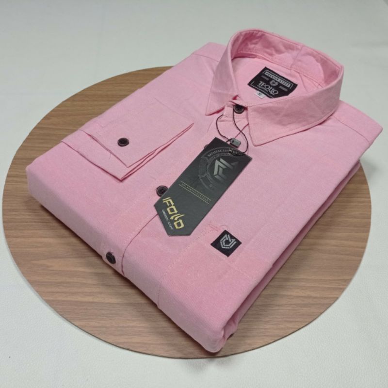 Baju Kemeja Polos Kantor Formal Lengan Panjang Remaja Pria Dewasa Slimfit Merk Surfing Pink Baby