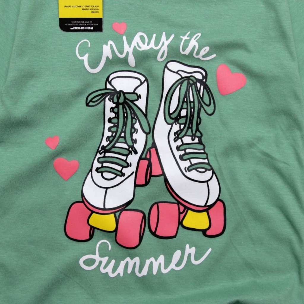 Kaos anak Distro Perempuan Lucu Motif SEPATU RODA MINT Warna Sage Atasan Anak Cewe RGKIDS