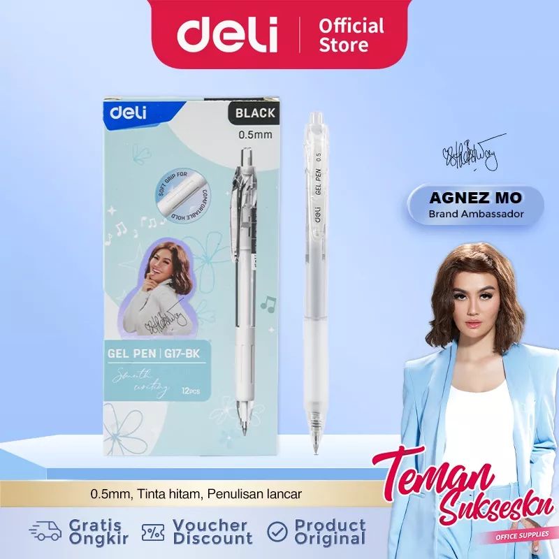 

DELI X AGNEZ MO Deli Gel Pen / Pulpen GelRetracable 0.5mm CG17-BK