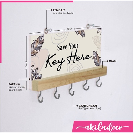 Souvenir Gantungan Multiguna Kayu Cantolan Kunci Kail Besi Motif Keychain Holder - K6