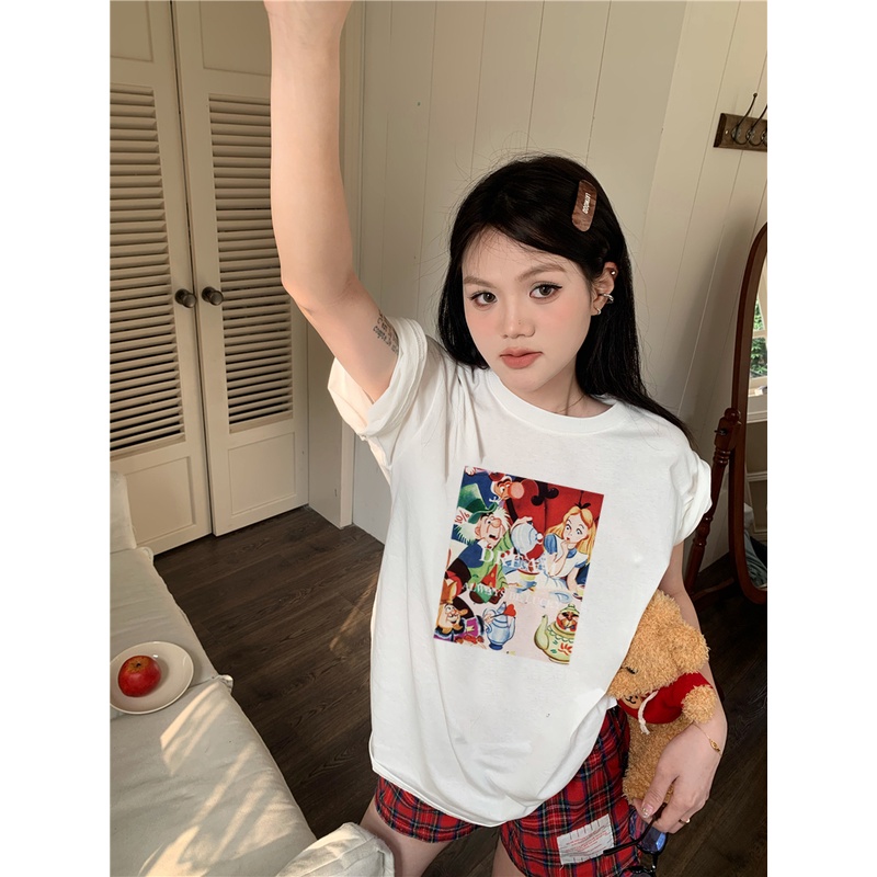 EUNII T-shirt Lengan Pendek Cartoon Princess Dwarf Korean Style/Kaos Atasan Wanita/Baju Kaus Oversize Wanita/Kaos Wanita