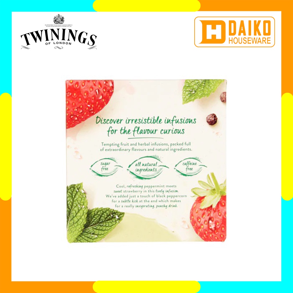 Teh Celup Twinings Peppermint &amp; Strawberry Tea Bags 20 x 2 gr Flavoured Infusion Tea Teh Rasa Peppermint dan Buah Strawberry