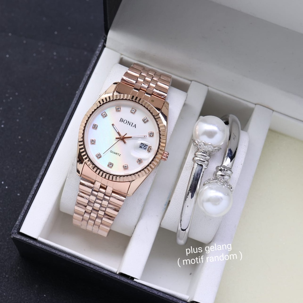 Paket + Gelang Bonia Jam Tangan Wanita Rantai B-1156L