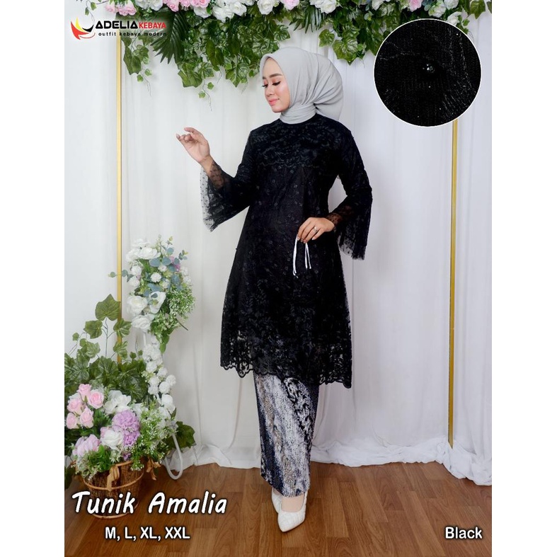 ADE - Setelan kebaya tunik amalia - baju tunik fashion - model tunik kebaya terlaris 2023 - kebaya wisuda modern - berbahan tulle bordir mutiara - ootd kondangan - akad - nikahan - pesta