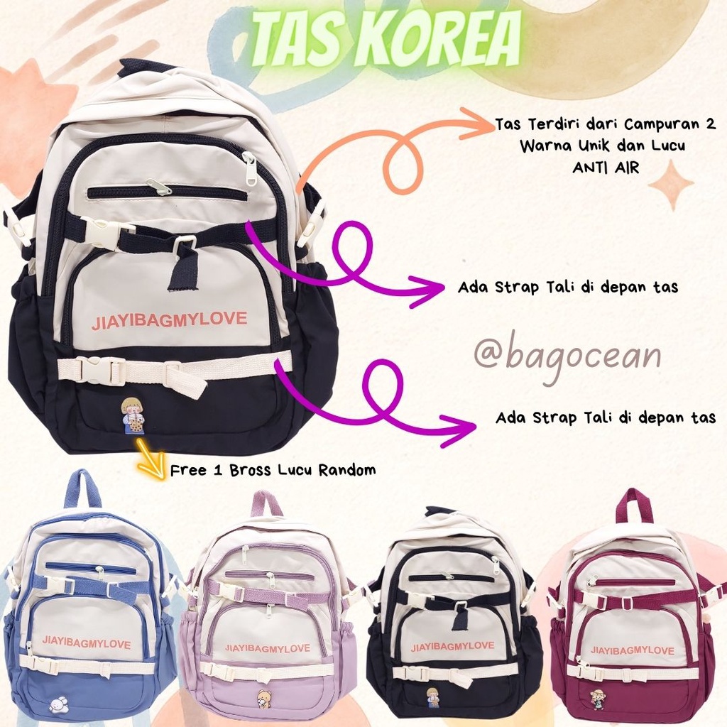 Stylish Korean Bagpack New Arrivals / Tas Korea TERMURAH Original / Tas Waterproof Hadiah Boneka  / Ransel Korea sekolah SD SMP SMA KULIAH /  Tas punggung anti hujan gratis boneka / Backpack School