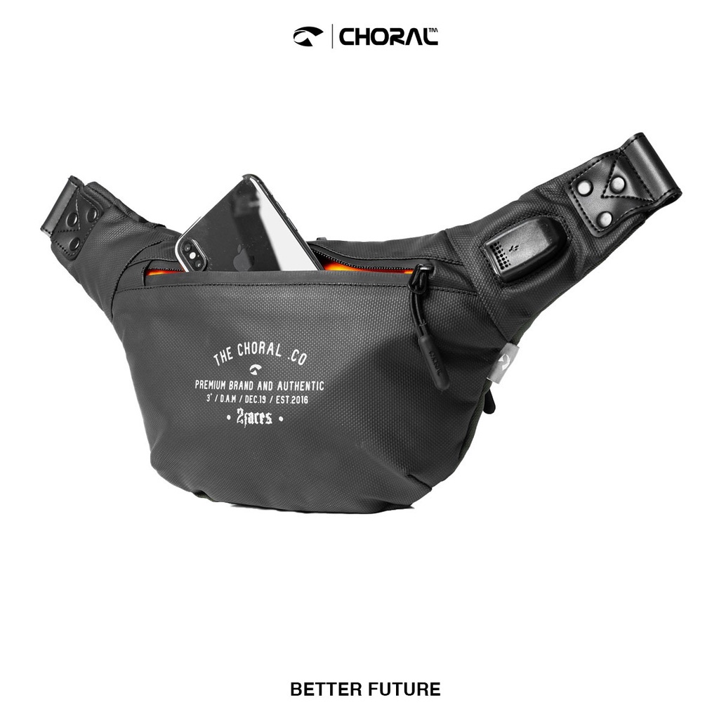 CHORAL VEGAS | Tas Pinggang Selempang Waistbag Pria Big Compartment &amp; 2 Side Color Water Resistant