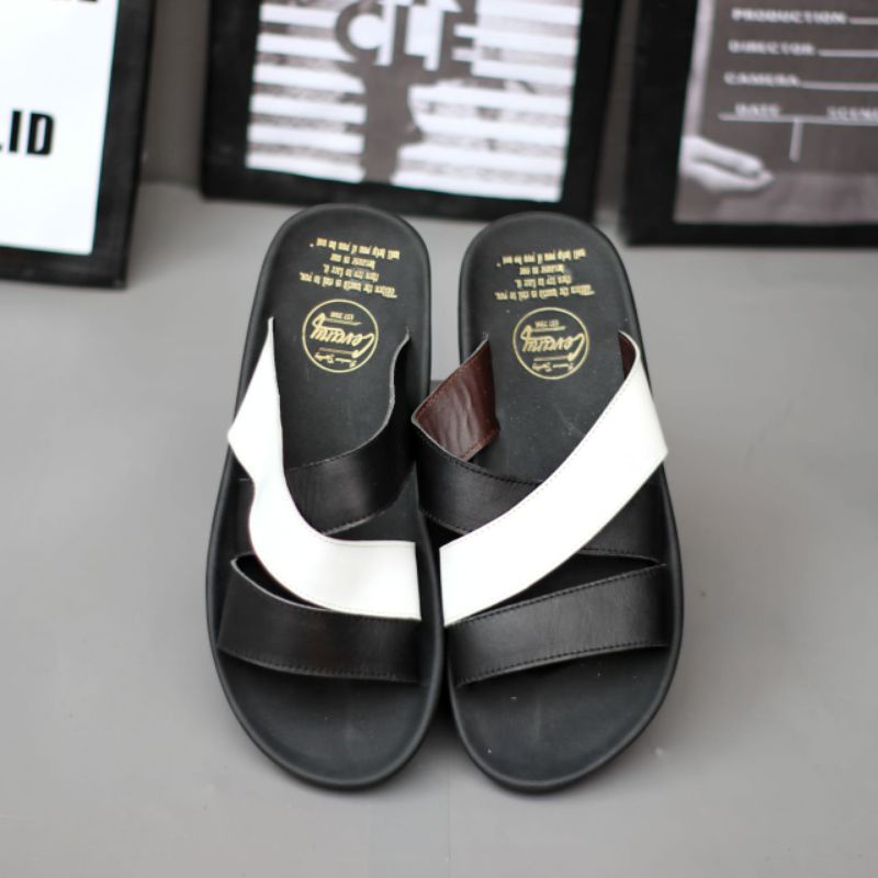 CEVANY POLET Black (KULIT ASLI) Sandal Pria Casual Original Kulit Sapi Kombinasi Warna