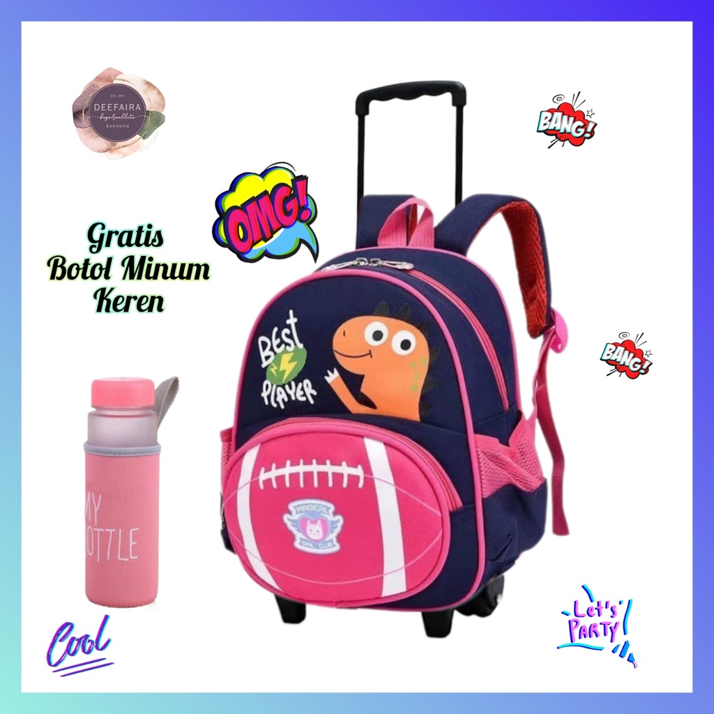 Tas Ransel Troli Anak Model Cacing Dino Gratis Botol Minum Untuk Anak Tk Dan Sd