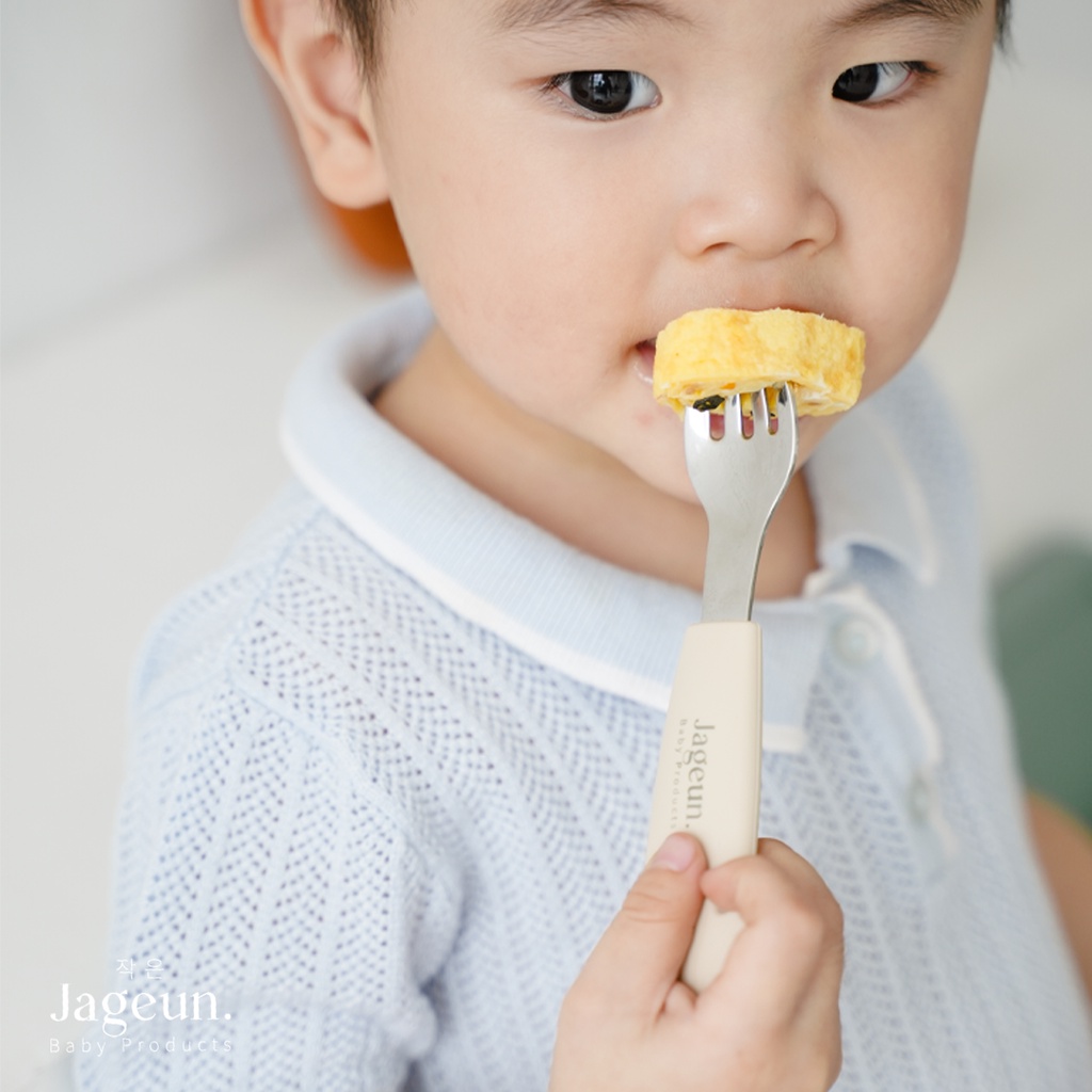 JAGEUN Premium Stainless Spoon Fork Silicone | Sendok Garpu Besi Anak Gagang Silikon Set