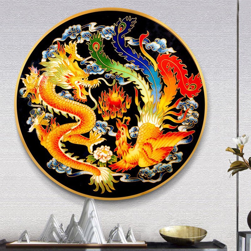 DIY Diamond Painting Full naga dan phoenix burung hong 60×60cm D871