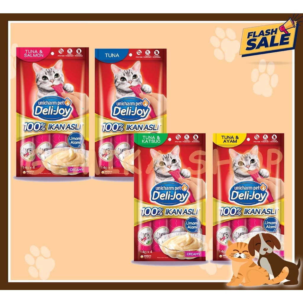 MAKANAN SNACK KUCING DELIJOY CREAMY PREMIUM ( 4 X 14 GR )