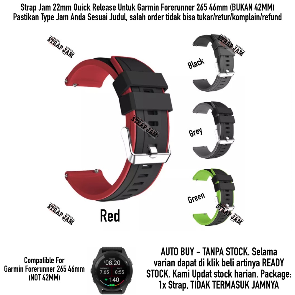 SSR Tali Jam Tangan Garmin Forerunner 265 46mm - Strap 22mm Rubber Silikon Sporty Silver Buckle