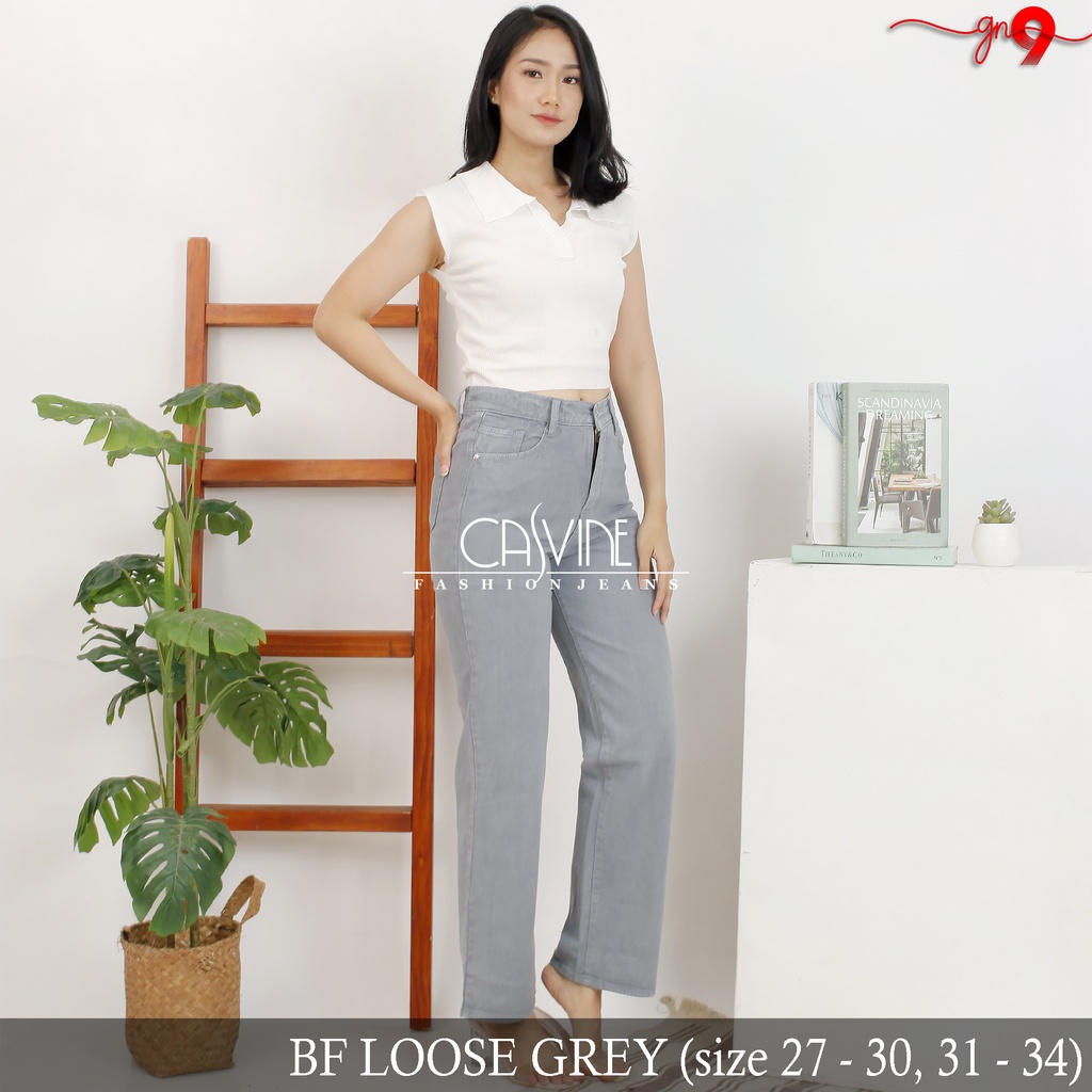 CASVINEJEANS | Highwaist Boyfriend Loose BF Grey Abu Crem Snow Grey Ada Jumbo Bigsize Ready Stok