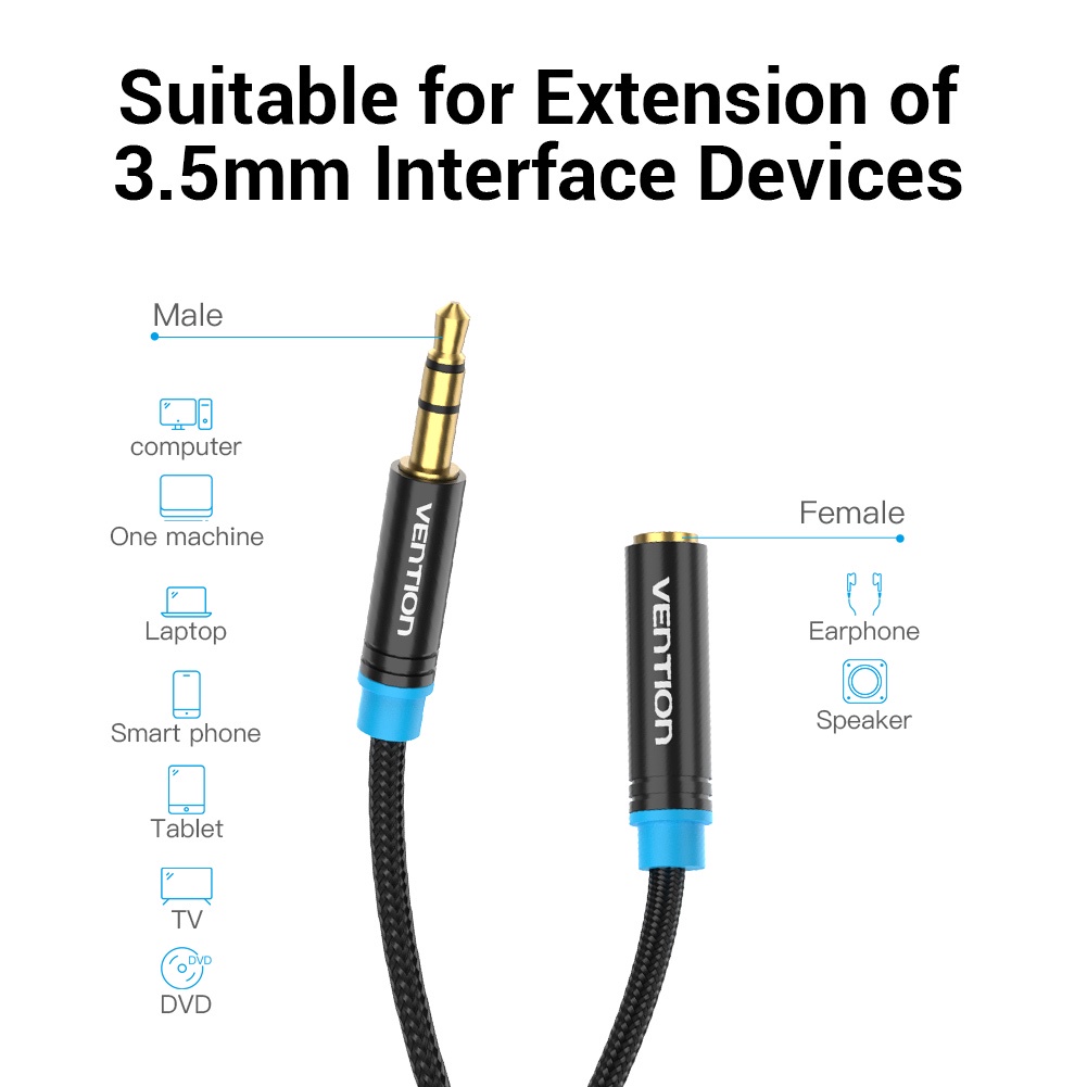 Vention Kabel Aux Audio Perpanjangan 3.5mm Male to Female Braided VAB-B06 1 Meter