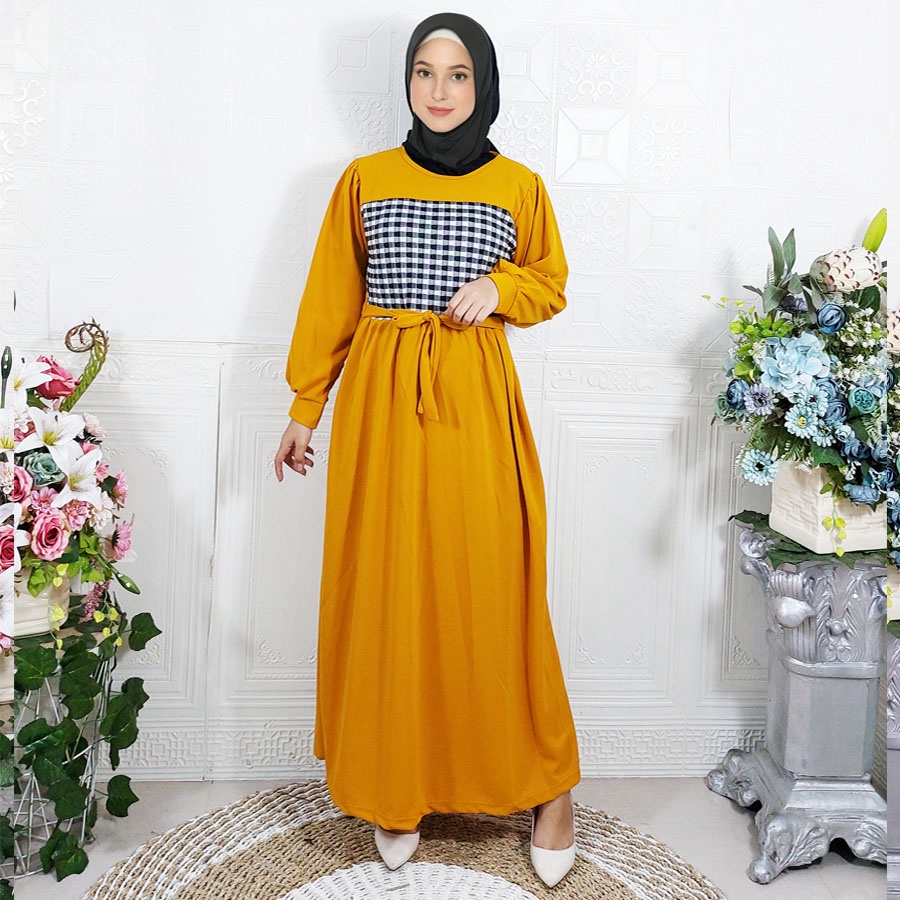 CARLINA DRESS PANJANG NAJWA DELTA MIX KOMBINASI KOTAK