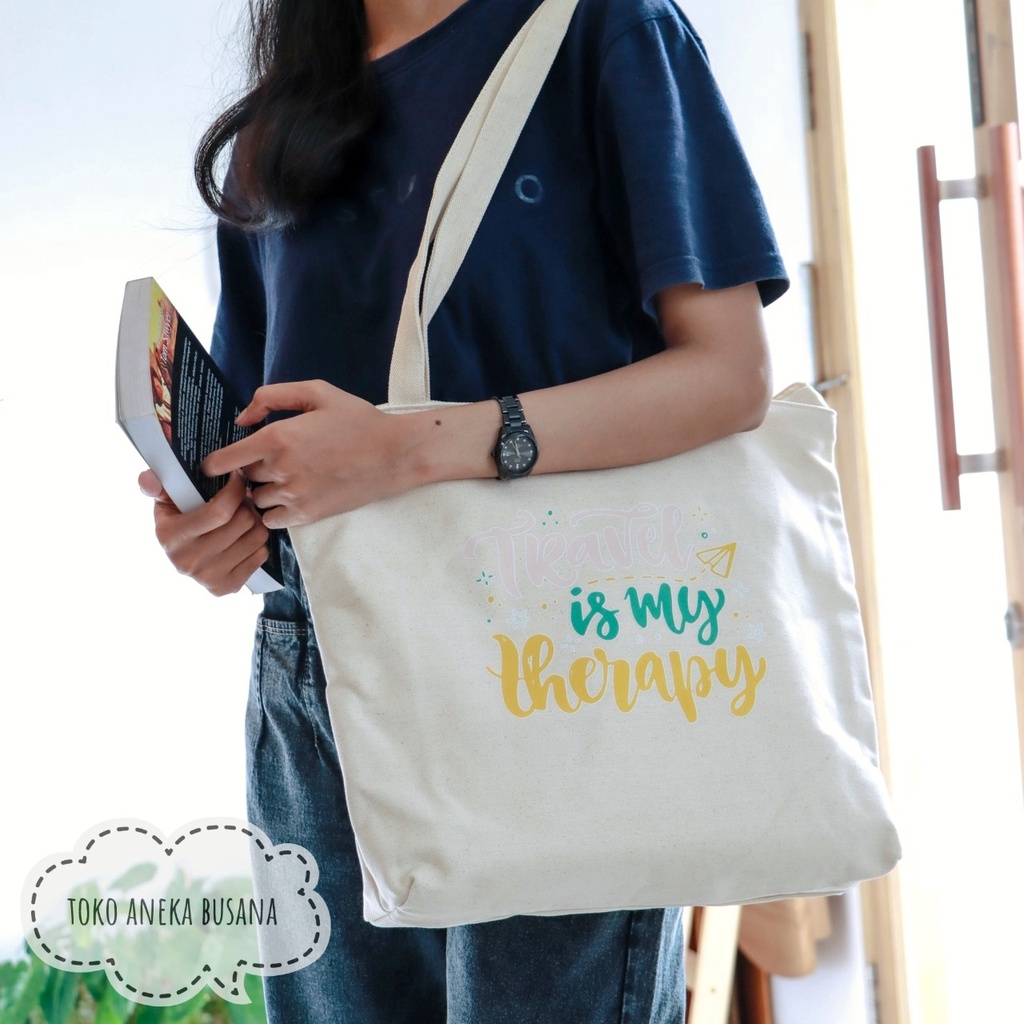 Tote Bag Wanita Kanvas Resleting Aesthetic Bahan Premium Totebag Kuliah