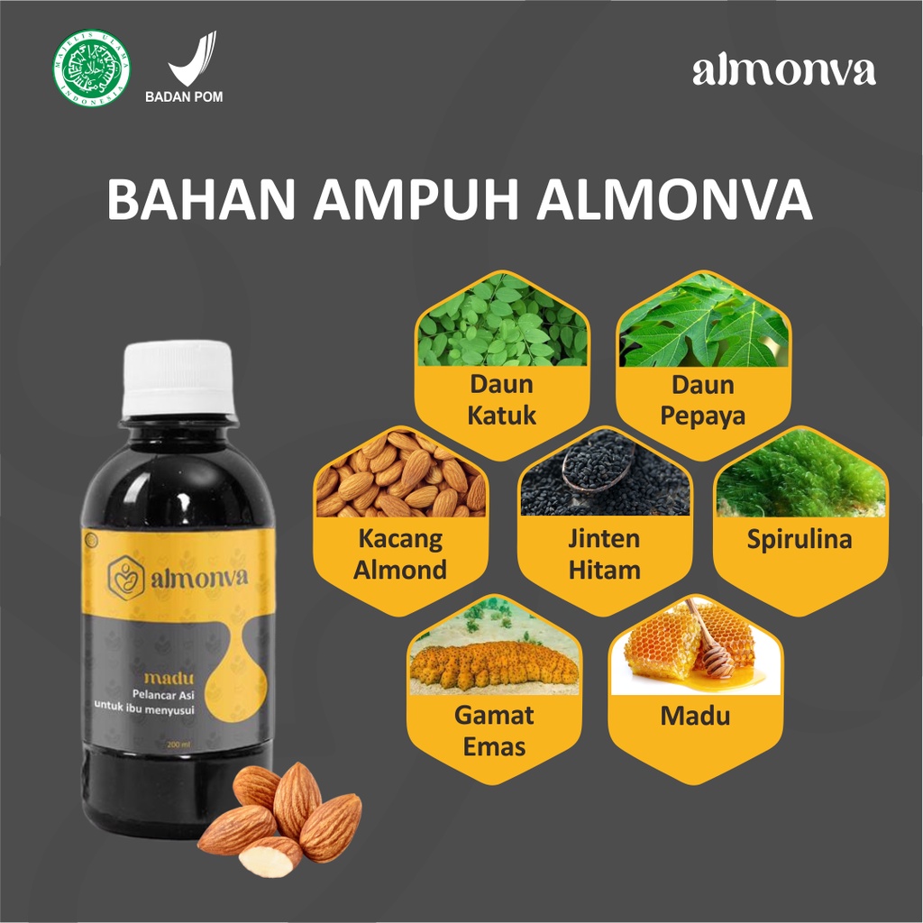 Almonva Madu Herbal Pelancar ASI Daun Katuk Almond Halal BPOM