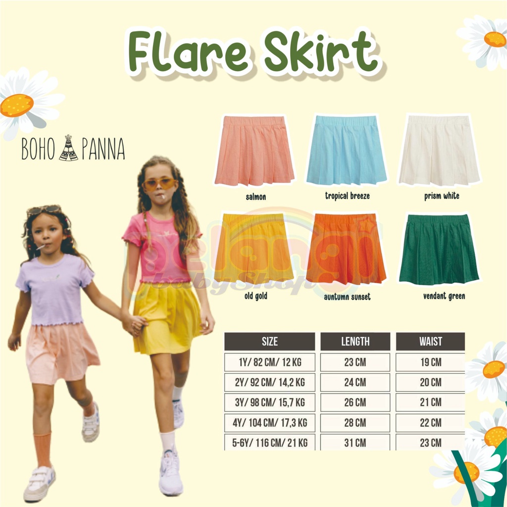 BOHOPANA | BOHO | BOHO PANNA FLARE SKIRT | ROK POLOS DAN MOTIF | ROK ANAK PEREMPUAN | ROK MOTIF DAN POLOS