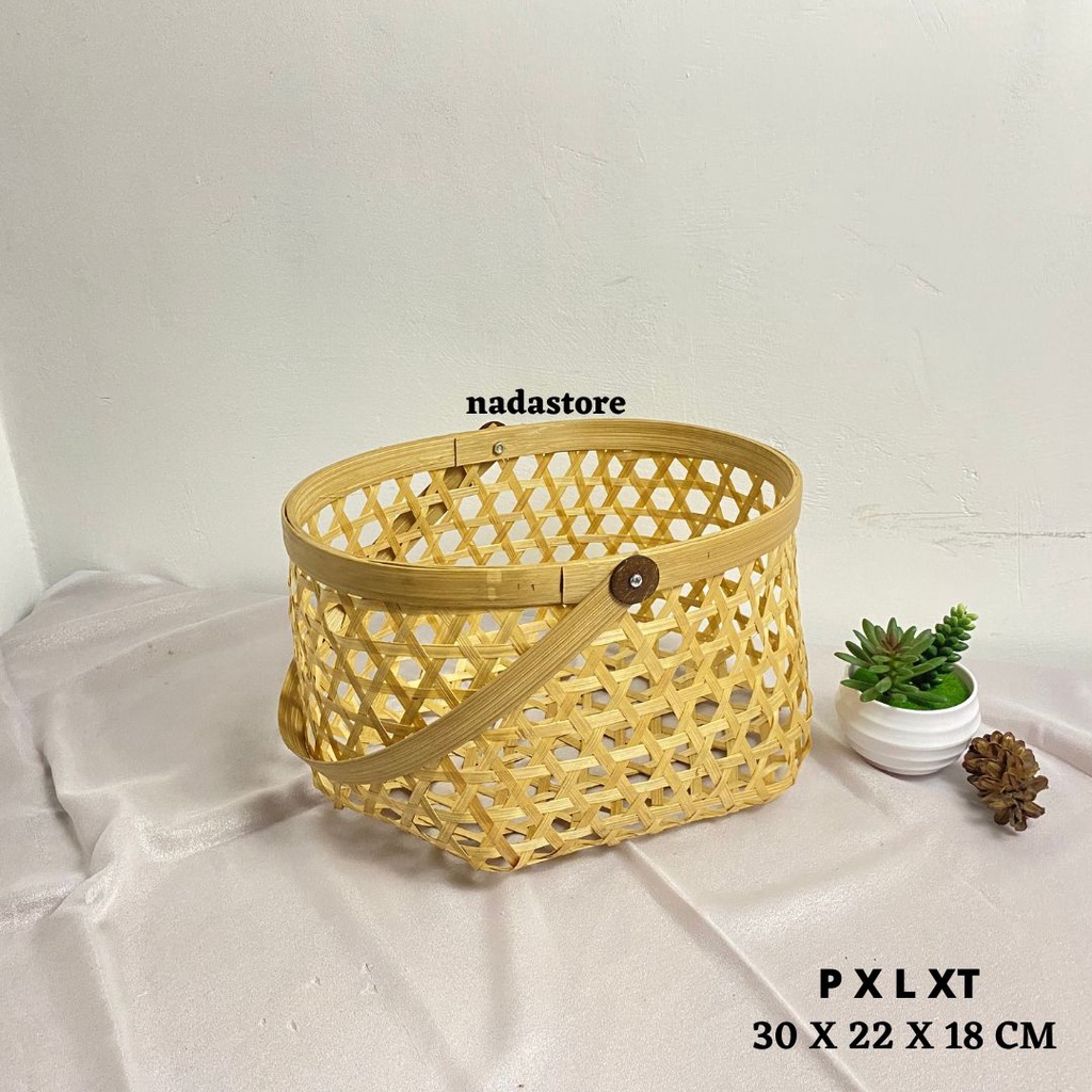 Keranjang Bamboo Hampers Bulat Oval Hexagonal Hantaran Pernikahan Buah Buahan, Tas bambu hampers