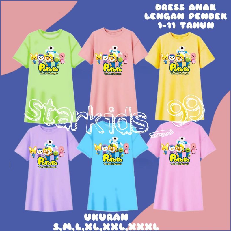 DRES ANAK PEREMPUAN//DASTER ANAK PEREMPUAN LENGAN PENDEK 1-11TAHUN PORORO THE LITLE PINGUIN