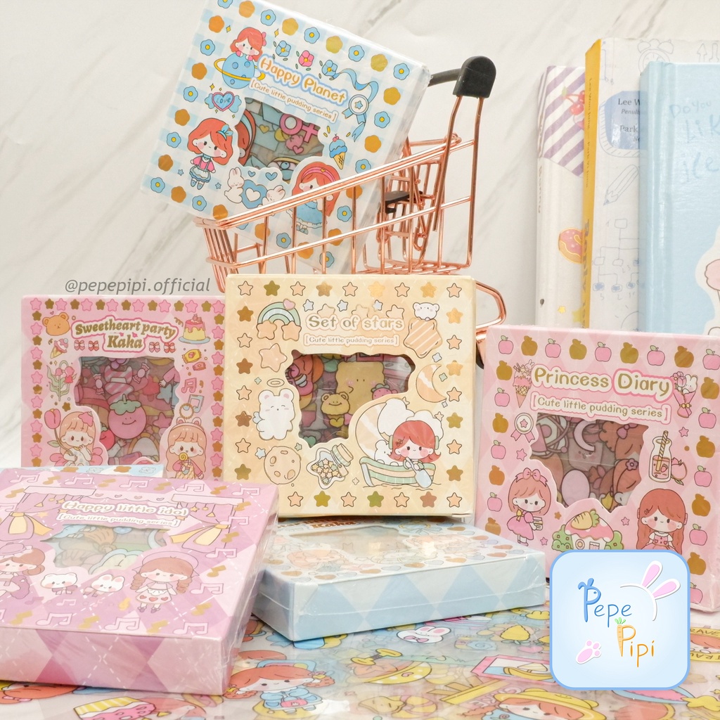 Sticker Senmu Princess Diary Box Kecil Isi 100 Paket Sticker mini lembar stiker jurnaling journal set buku alat tulis sekolah pastel lucu box