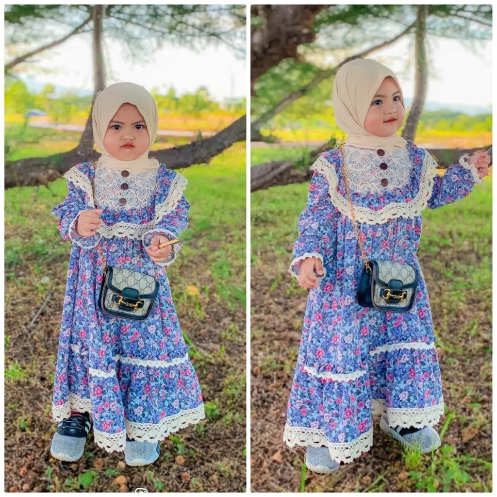 Gamis Anak Cringkle Bunga | Baju Muslim Anak Perempuan brokat| Gamis Anak Cewek bunga brokat usia  2