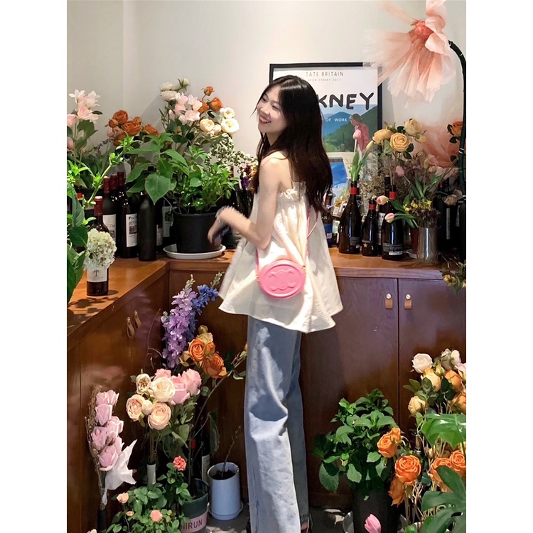 Red Manis dan lembut ramping tanpa lengan kamisol top kemeja boneka longgar dan tipis musim panas niche mengurangi usia tube top rompi perempuan