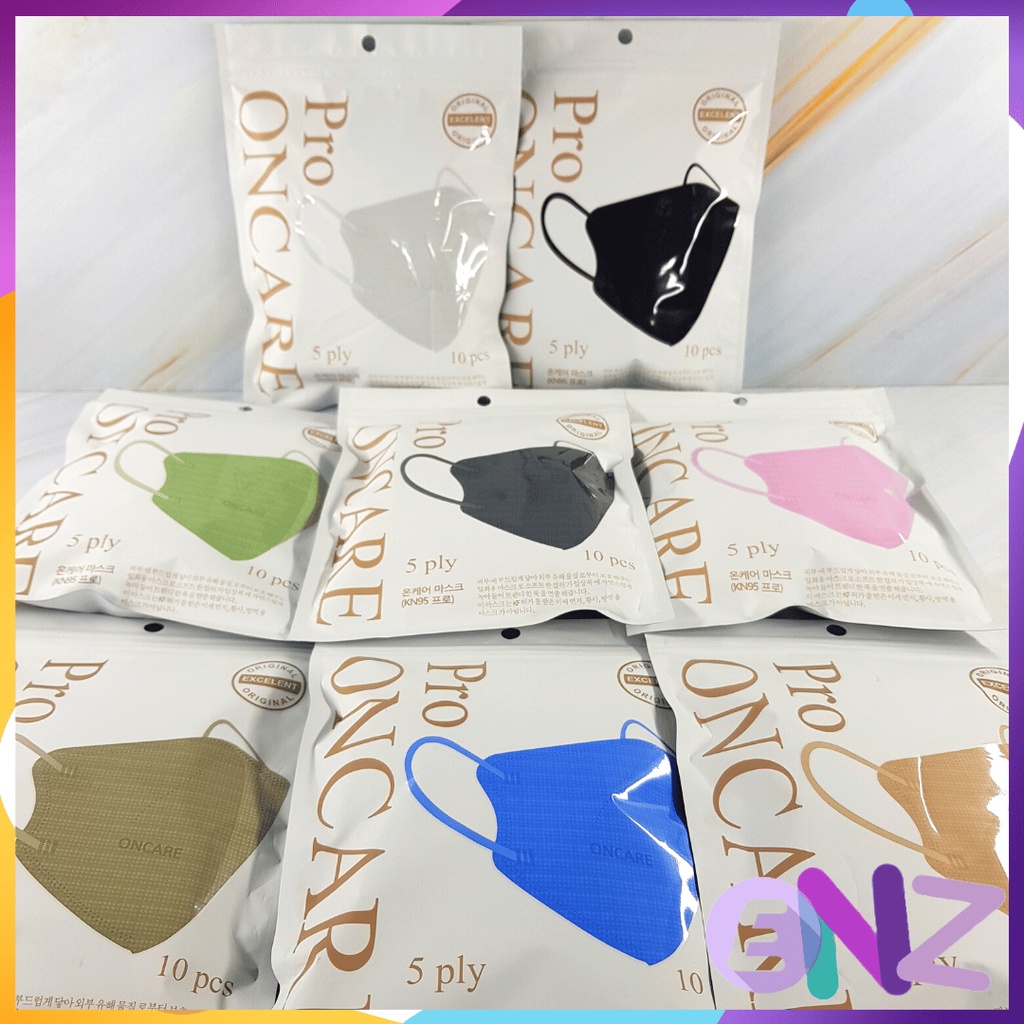 ENZ ® MASKER KN95 PRO PLUS 5PLY ONCARE HITAM PUTIH WARNA ISI 10PCS / KN95 MOUSON PRO / KN95 FFP2 ISI 10PCS / 50 PCS 1047